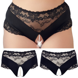 Figi czarne z koronką otwarte krocze PLUS SIZE