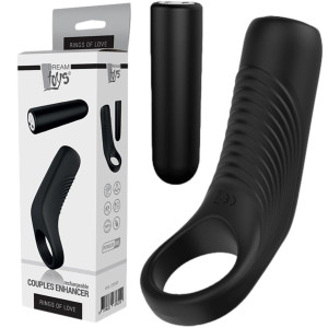 DREAM TOYS COUPLES ENHANCER - Pierścień wibrujący na USB z masażerem łechtaczki, Czarny