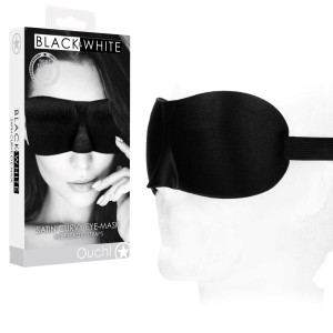 Ouch! Satin Curvy Eye Mask - With Elastic Straps - Klasyczna opaska na oczy, Czarna