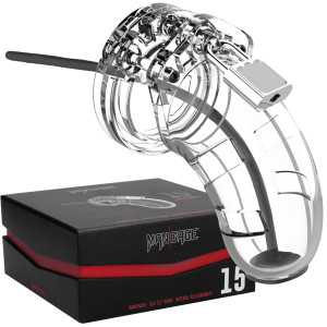Model 15 - Chastity - 3.5"" - Cock Cage - Klatka na penisa z rozszerzaczem cewki moczowej, Przezroczysta