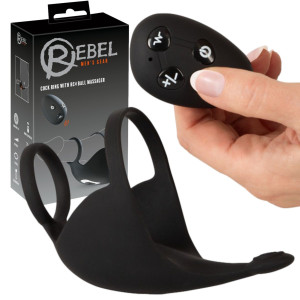 Rebel Cock ring with RC Ball m - Wibrujący pierścień uciskowy z masażerem jąder, USB Czarny