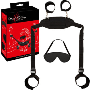 Bad Kitty Neck-Wrist-Ankle Res Kajdanki do krępowania z opaską, Czarny BDSM