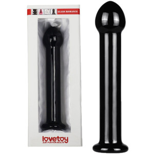 Lovetoy 7" Glass Romance Black - Klasyczne dildo szklane, Czarne