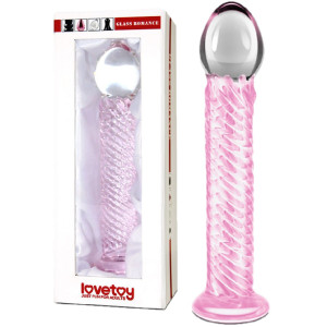 Lovetoy 7.5" Glass Romance Pink - Dildo spiralne, Szklane
