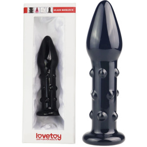 Lovetoy 5.5" Glass Romance Black - Szklany korek analny z wypustkami