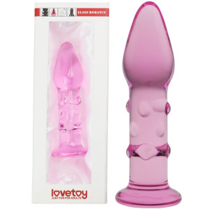 Lovetoy 5.5" Glass Romance Pink - Szklany korek analny z wypustkami