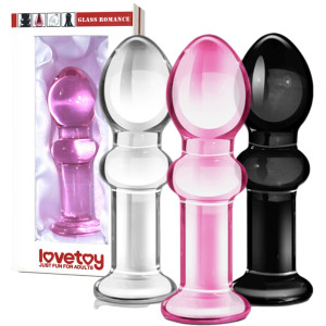 Lovetoy 4.5" Glass Romance Pink - Szklany korek analny, Różowy