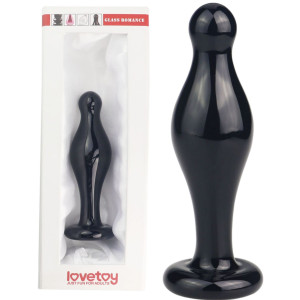 Lovetoy 4.5" Glass Romance Black - Szklany korek analny, Czarny