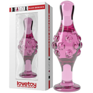 Lovetoy 4.5" Glass Romance Pink - Szklany korek analny z wypustkami, Różowy