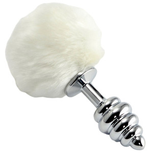 Spiral Pompon Metal Plug - Korek analny z ogonkiem, Biały - Lovetoy