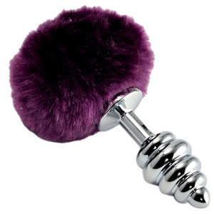 Spiral Pompon Metal Plug - Korek analny z ogonkiem, Fioletowy - Lovetoy