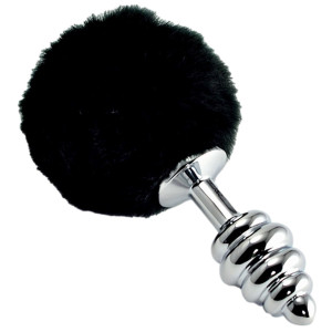 Spiral Pompon Metal Plug - Korek analny z ogonkiem, Czarny - Lovetoy