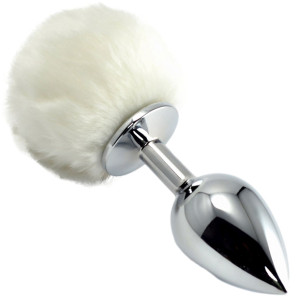 Pompon Metal Plug Small - Korek analny z ogonkiem, Stalowy Biały - Lovetoy
