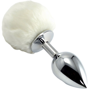 Pompon Metal Plug Large - Korek analny z ogonkiem, Biały - Lovetoy