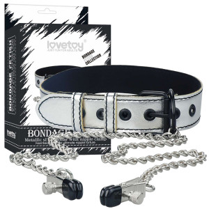 Obroża z zaciskami na sutki - do zabaw BDSM - Srebrna - Lovetoy