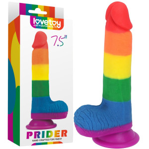 Lovetoy 7.5'' Prider Dildo - Tęczowe dildo z przyssawką, Silikonowe