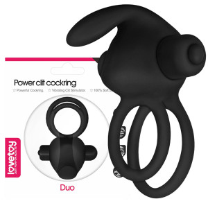 Lovetoy Power Clit Duo Silicone Cockring - Wibrujący pierścień erekcyjny na penisa, Czarny