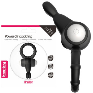 Lovetoy Power Clit Silicone Cockring - Wibrujący pierścień erekcyjny na penisa, Czarny