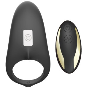Boss Series Shark black (with remote) - Pierścień na penisa z wibracjami + pilot, Czarny