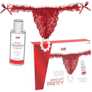 Zestaw - lubrykant na bazie wody + koronkowe figi -BRAZILIAN PANTY - INTT