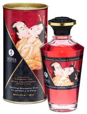 Shunga Warming Oil Sparkling Strawberry Wine - Rozgrzewający zapachowy olejek do masażu 100 ml.