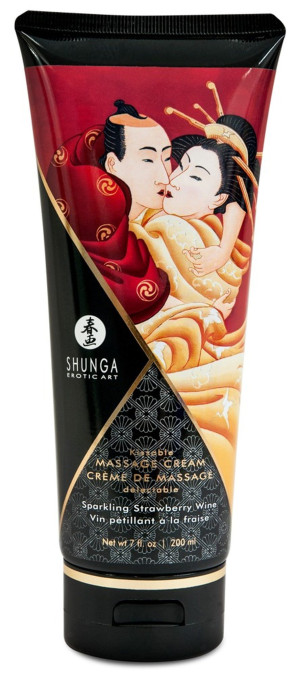 Shunga Massage Cream Sparkling Strawberry Wine - Smakowy krem do masażu - wegański - 200 ml.