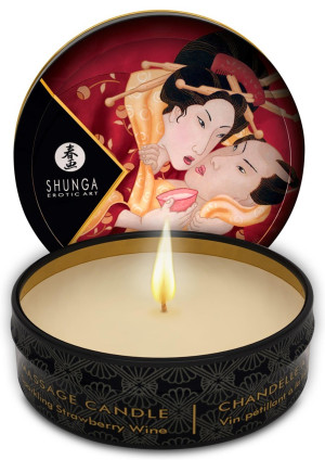 Shunga Mini Massage Candle Strawberry Sparkling Wine - Świeca do masażu o zapachu truskawki/szampana