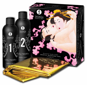 Shunga Gel Massage Strawberry Sparkling Wine - Zestaw żeli do masażu erotycznego - 2 x 250 ml. + folia