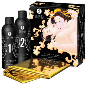 Shunga Gel Massage Melon Mango - Zestaw do masażu z folią