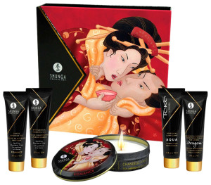 Zestaw do zmysłowych masaży i gier miłosnych -  Geisha's Secret Kit - wino musujące - Shunga