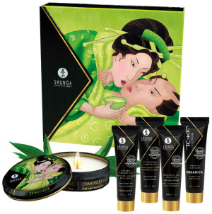 Zestaw do zmysłowych masaży i gier miłosnych - Geisha's Secret Kit - zielona herbata - Shunga