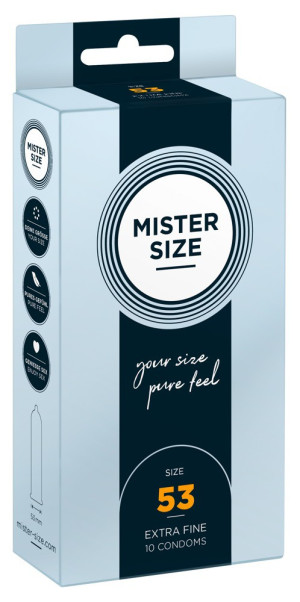Prezerwatywy lateksowe - 53 mm 10 sztuk - cienkie, nawilżone - Mister Size
