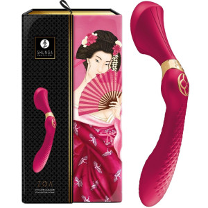 Shunga ZOA Intimate Massager Raspberry - Profesjonalny dwustronny masażer - 2w1, USB Czerwony
