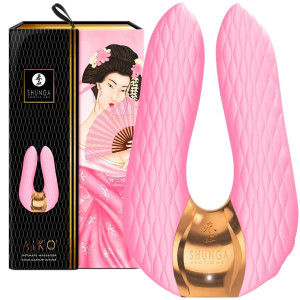 Shunga AIKO Intimate Massager Light Pink - Profesjonalny podwójny wibrator do stymulacji waginy i łechtaczki, USB