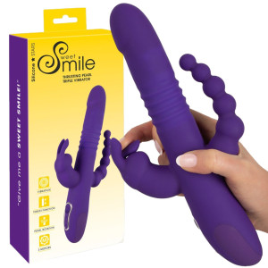Sweet Smile Triple Thrusting V - Wielofunkcyjny wibrator z króliczkiem z funkcją pchania, USB Fioletowy