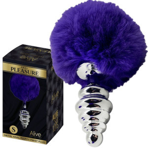 Metal Anal Fluffly Twist Plug S - Korek analny z pomponem, Niebieski - Alive