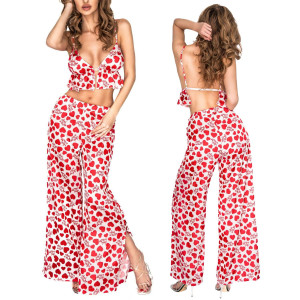 Inezza Bra+Pants komplet nocny w serduszka z topem i spodniami