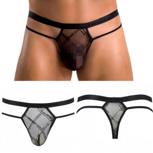 029 Thong Collin black czarne stringi prześwitujące z paskami