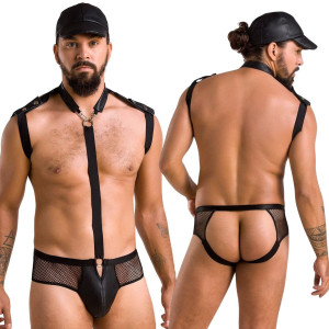 Set John 038 czarne męski komplet body i czapka