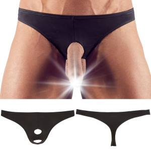 Men´s String czarne stringi z otworem na penisa