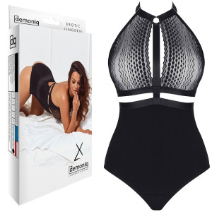Aleta001 - black - teddy czarne body z koronką