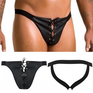 044 Slip open Ben black czarne slipy wiązane odkryte pośladki