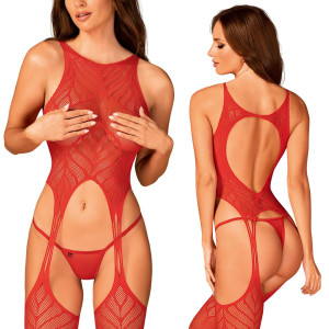 N122 czerwony bodystocking z siateczki