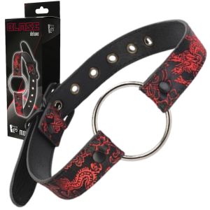 Knebel z pierścieniem rozwierającym usta - Czarny, do BDSM - Dream Toys