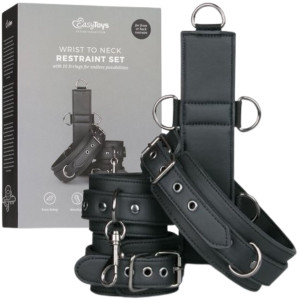 Uprzęż z obrożą z kajdankami do zniewalania i zabaw BDSM - Czarna - Easy Toys