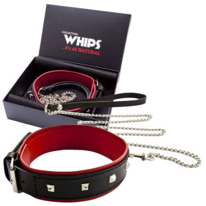 Obroża damska z ćwiekami i smyczą - do zabaw BDSM - WHIPS
