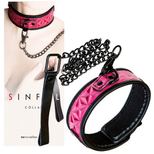 Różowa obroża ze smyczą - klasyczna - do zabaw BDSM - SINFUL