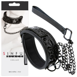 Obroża ze smyczą, do zabaw BDSM - Czarna - Sinful