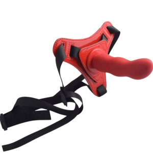 Czerwony zestaw Strap-On z uprzężą