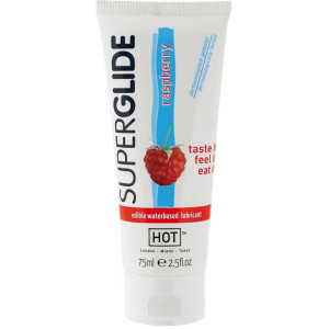 Lubrykant na bazie wody o smaku malinowym - Superglide 75 ml - do zabaw oralnych - Hot